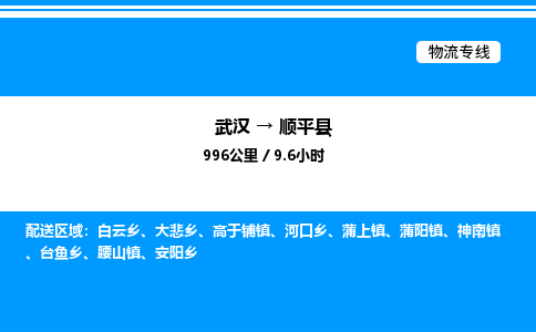 武汉到顺平县物流专线-武汉至顺平县货运公司