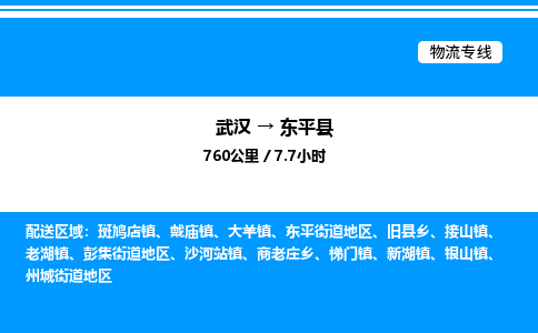 武汉到东平县物流专线-武汉至东平县货运公司