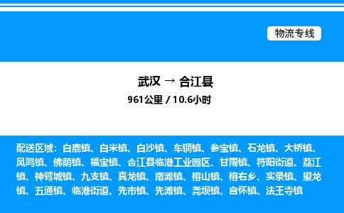 武汉到合江县物流专线-武汉至合江县货运公司